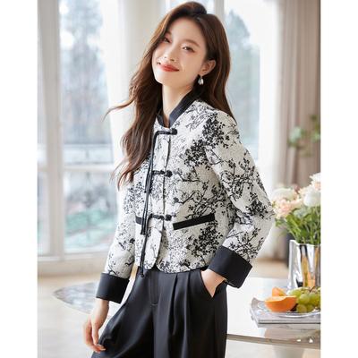 New Chinese Style Jacket for Autumn New Women's Contrasting Color Button Jacket