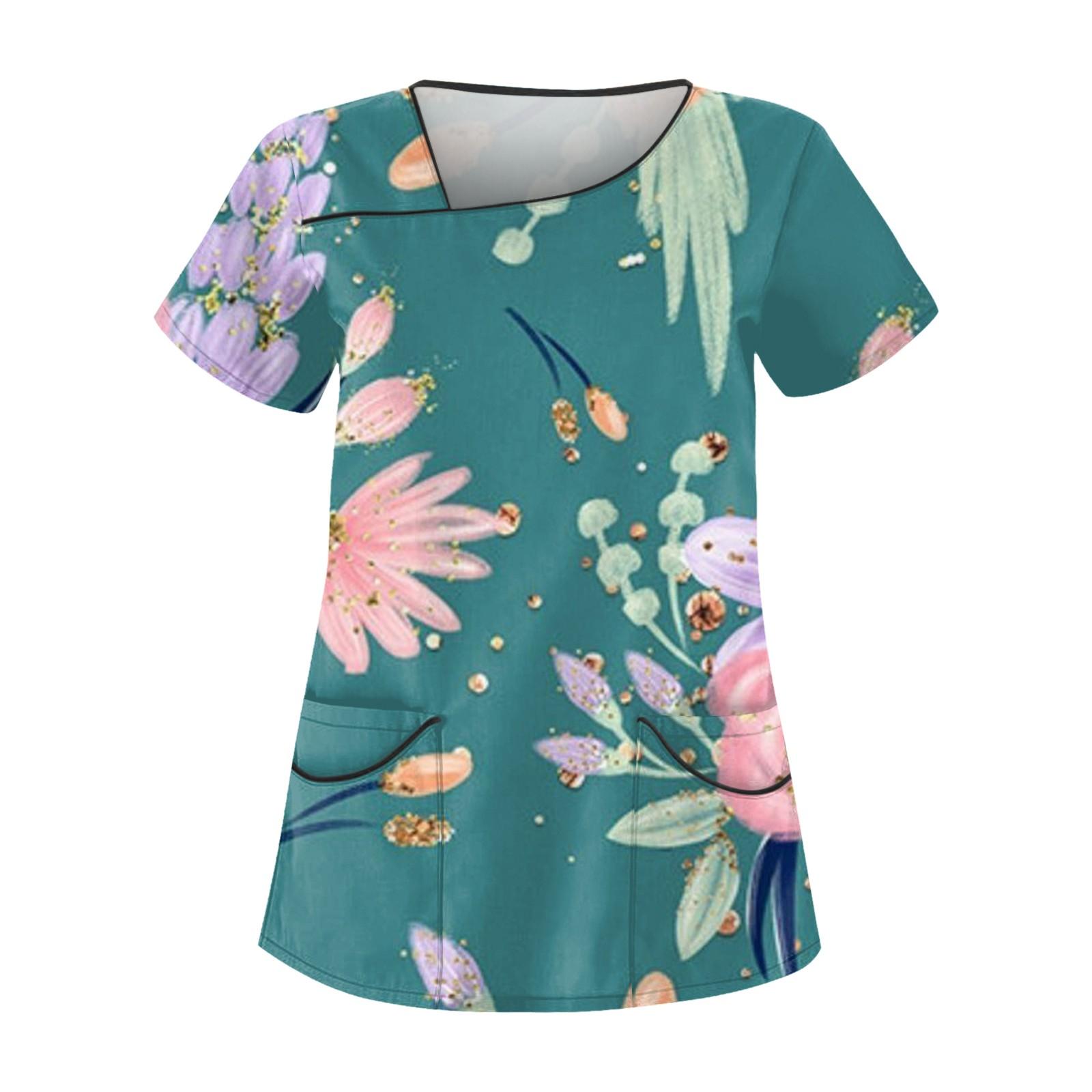 

Женская повседневная рабочая одежда с короткими рукавами и принтом, топ с двойным карманом XXXXXL циан