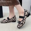 Leopard Square Toe Marie Janes Shoes Bow Women Sandals Ballet 2025 Trend Summer Casual Soft Sole Shoes Shallow Loafers Zapatos