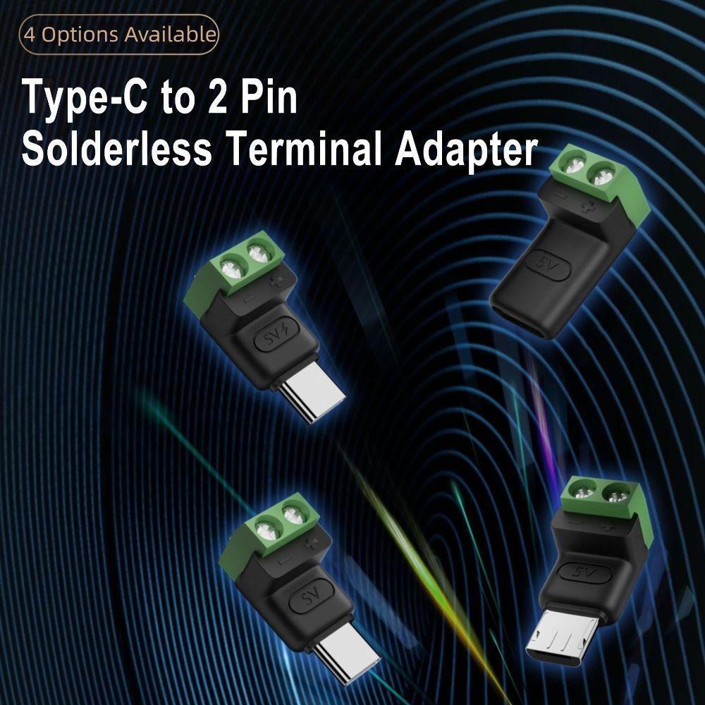 Type-C To 2 Pin Crimp Terminal Block Solderless Plug Charging Connector Phone Laptop
