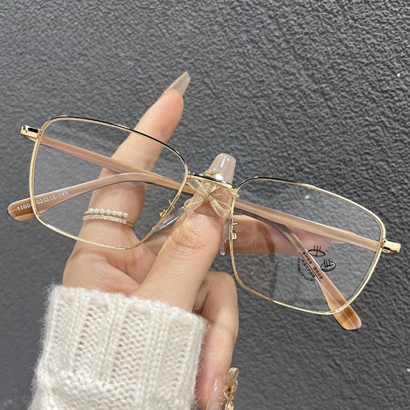 Gold Frame Wood Grain Legs Gold Silk Glasses For Men And Women Can Be Equipped With Myopia Degree Square Frame Flat Mirror Anti-Blue Glasses Frame