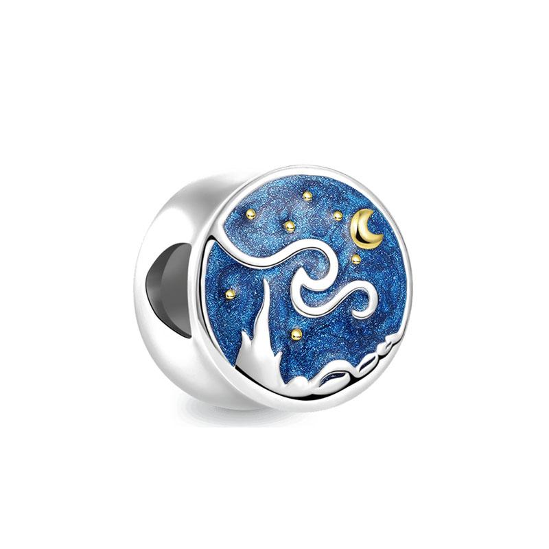 New 2024 925 Sterling Silver Plated Blue Pave Series Star Owl Butterfly Moon Pendant Diy Jewelry Bead Fit European Bracelet