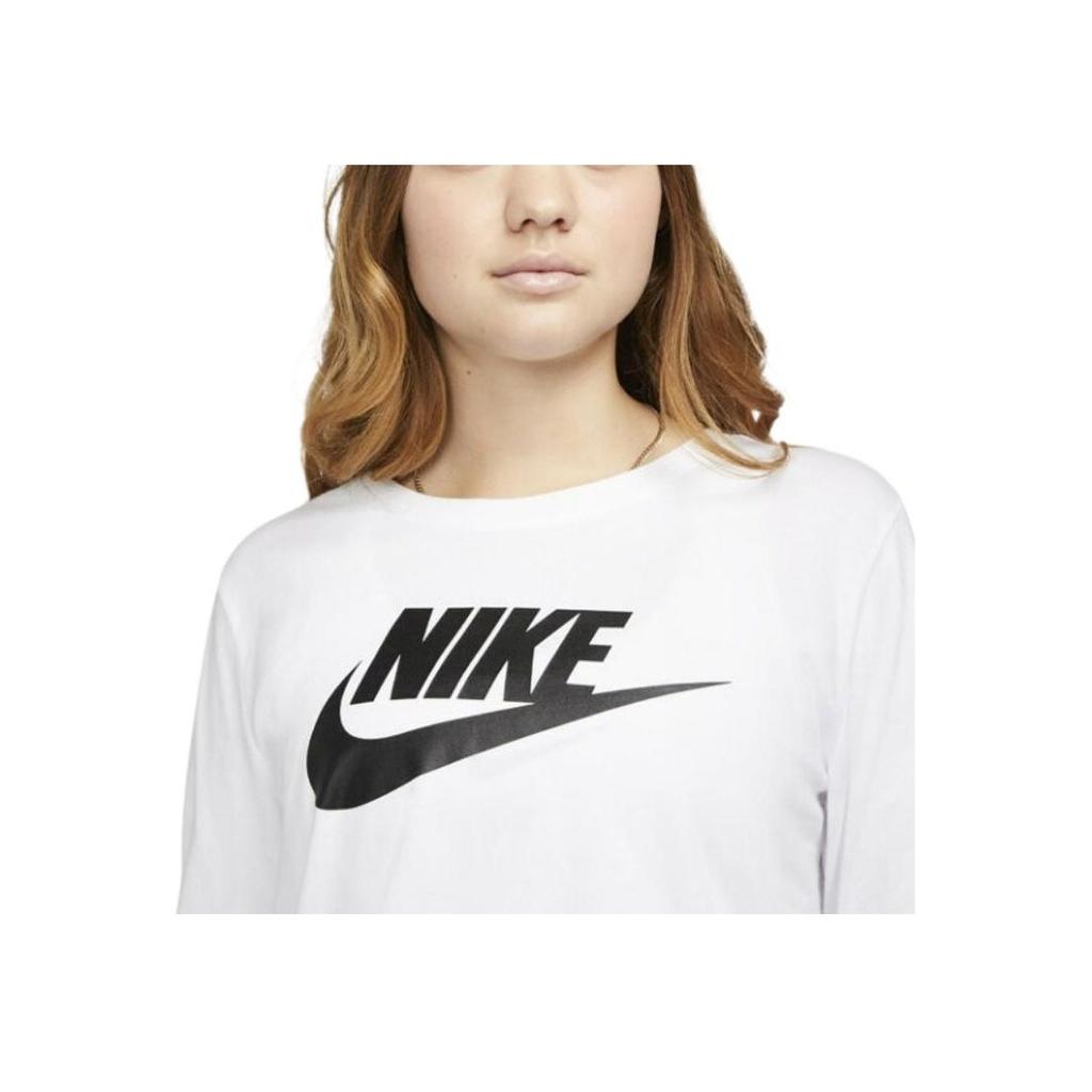 Nike Logo Print Pullover Crew Neck Long Sleeve T-Shirt Women Tops White FJ0442-100