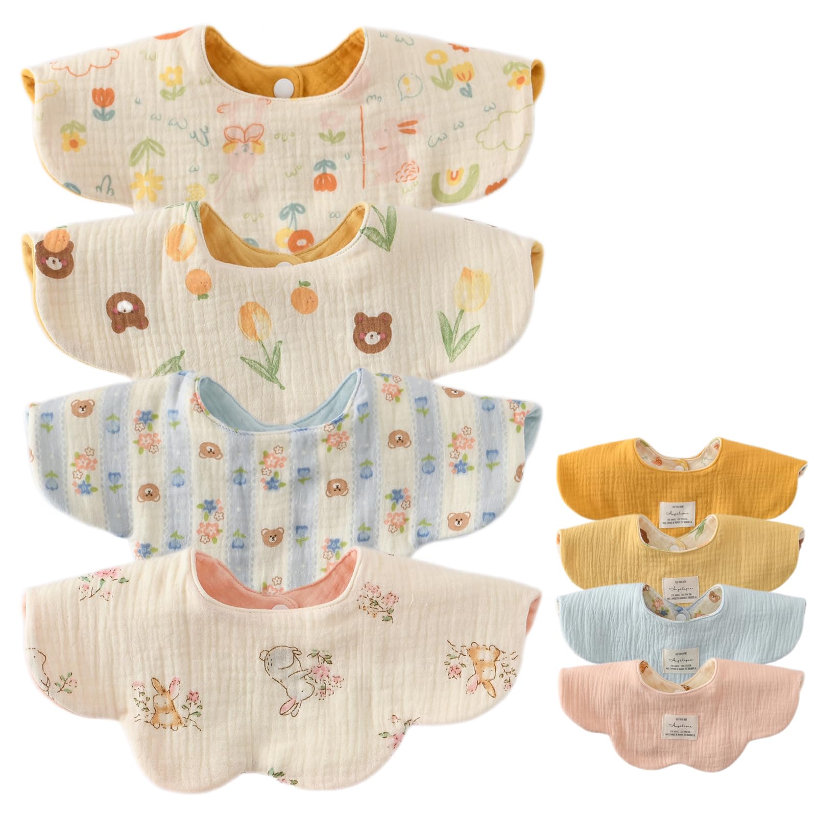 

Set of 4 Baby for Girls and Stylish Newborn Solid Mealtime Baby Baby Shower Gift [GoUseGo] Bibs, Double-Sided, 6-Layer Gauze, Boys, Bibs, 360-Degree