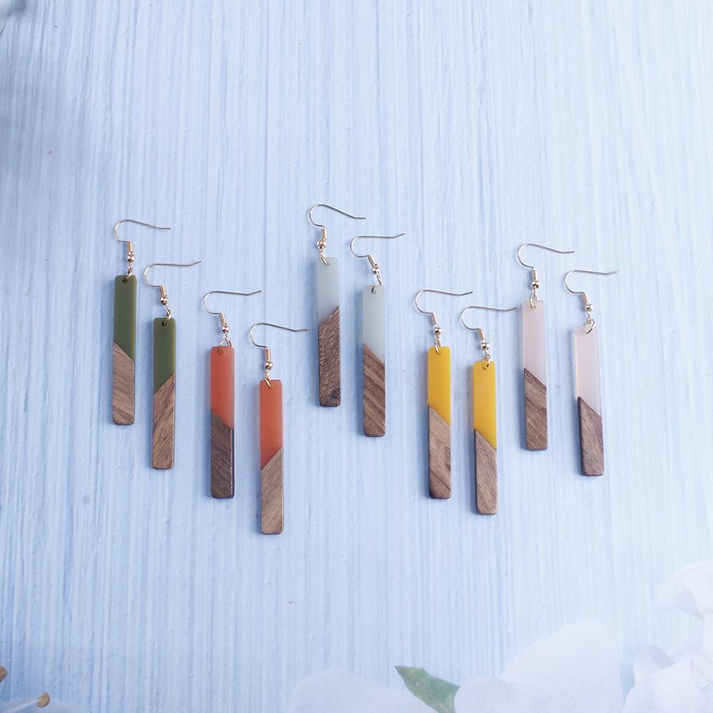 Bară din rășină din lemn, cercei cu picătură atârnă pentru femei, picături lungi din lemn, bijuterii pentru femei, cadou pentru fete