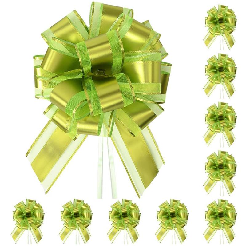 10-Pack Metallic Pull Bows for Gift Wrapping - 6 Inch Reusable Ribbon Bows, Large Instant Floral Decor Bows for Wedding, Christmas