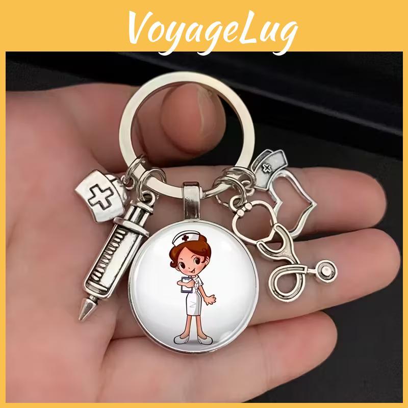Care Dental Nurse Keychain With Medical Syringe And Stethoscope Gift Pattern