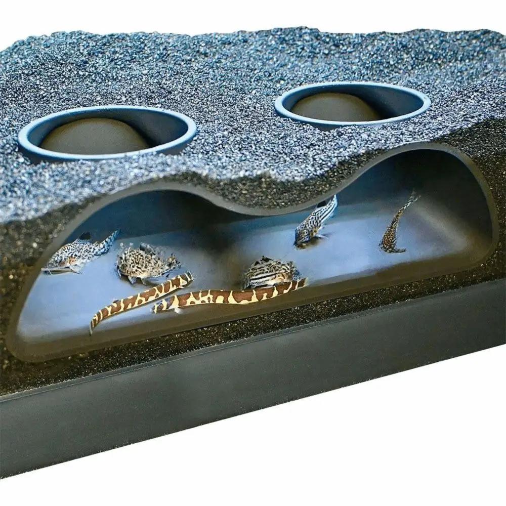 Divertente Stampa 3D Tunnel Grotta di Ghiaia Riposo Sicuro Acquario Grotta Sotterranea Nascondiglio Pesci Casa di Rocce Decorazione Acquario