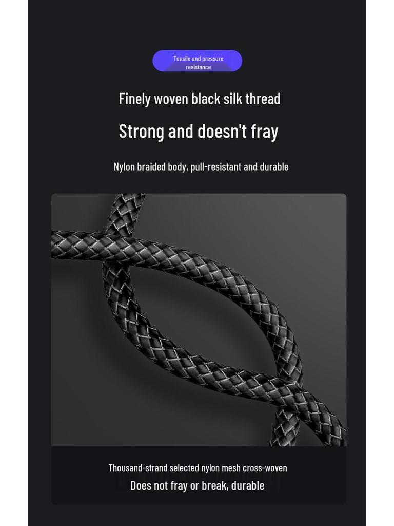 3-in-1 66W Fast Charging Cable for Apple/Android, 6A Aluminum Alloy Braided.