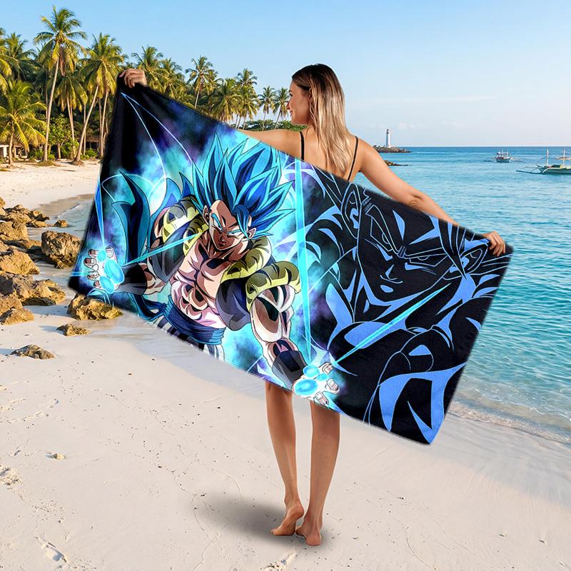 Dragon Ball Printed Swim Towel, Portable Water Absorbent Towel for Beach Camping Daily Bathroom Use