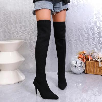 Winter Pointed Toe Plus Size Women's Boots Slip-on Fashion Ladies Shoes 2024 Elastic Fabric Sexy Over-the-Knee Modern Boots