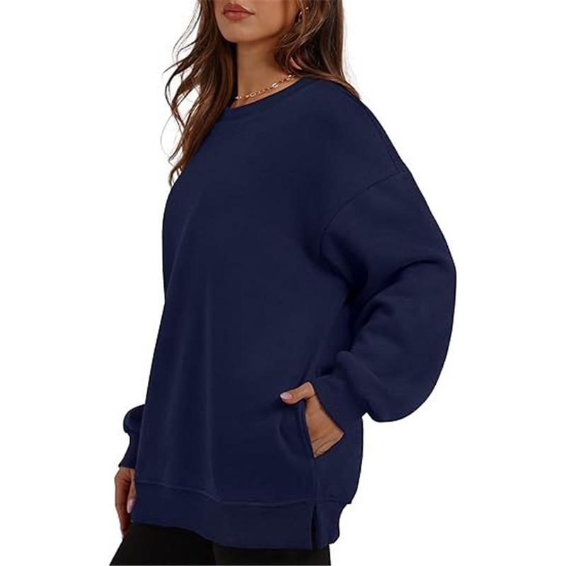 Damen Freizeit Rundhals Sweatshirt Mit Taschen Locker Langarm Oberteil
