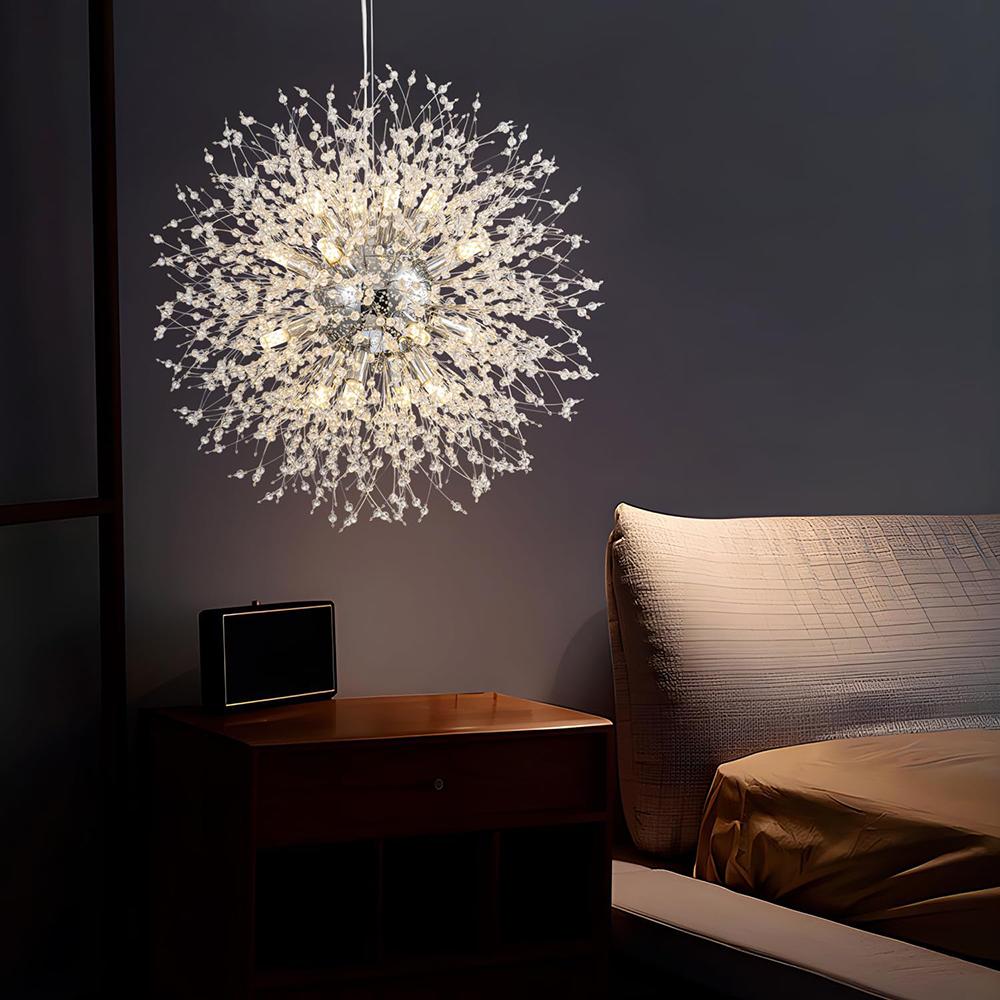 Modern Crystal Chandeliers Firework, Non-dimmable, 16-Light Chrome Dandelion Sputnik Ceiling Light Fixtures, for Bedroom Living Room