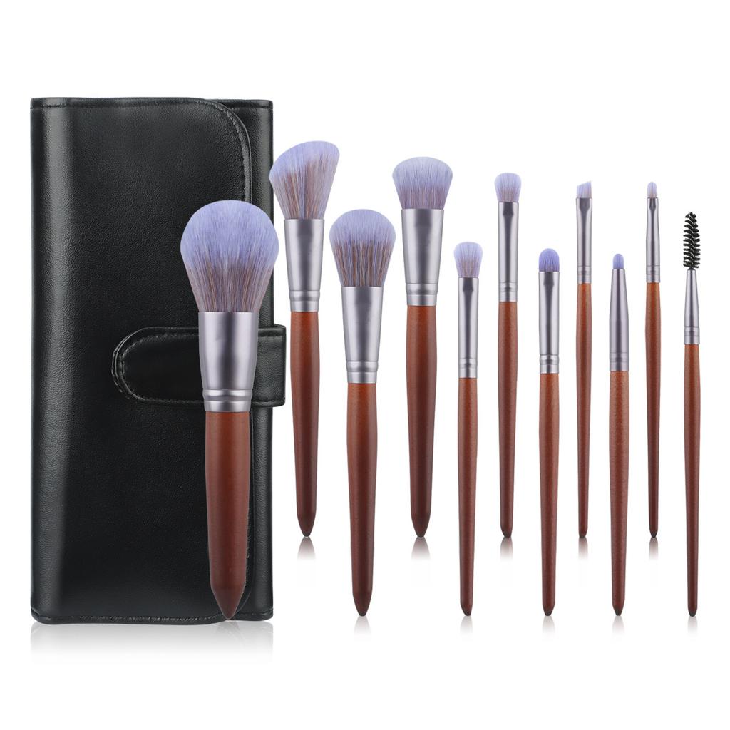 11 imitation mahogany makeup brush set, soft bristles, loose powder brush, eyeshadow brush, multi-functional beauty tool