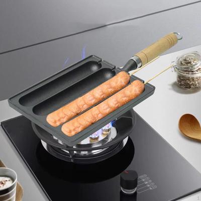 Sartén para Parrilla, Moldes para Hornear Rollos y Snacks, Hierro Fundido con Mango de Madera, Parrilla para Corn Dog