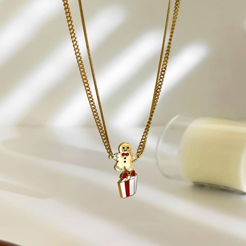 Lovely Cartoon Christmas Necklace Themed Pendant Collarbone Chain Neck Jewelry Gift For Women Holiday Party