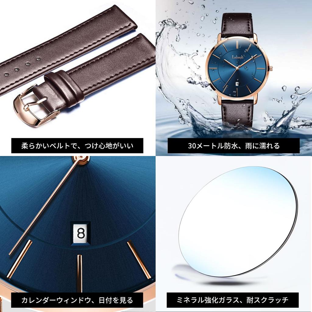 Simple Fashion Casual Business Watch Japanese Quartz Movement 40mm Dial Genuine Leather Band Unisex Band Rose Gold Case Blue Men's Ultra-thin 6.5MM