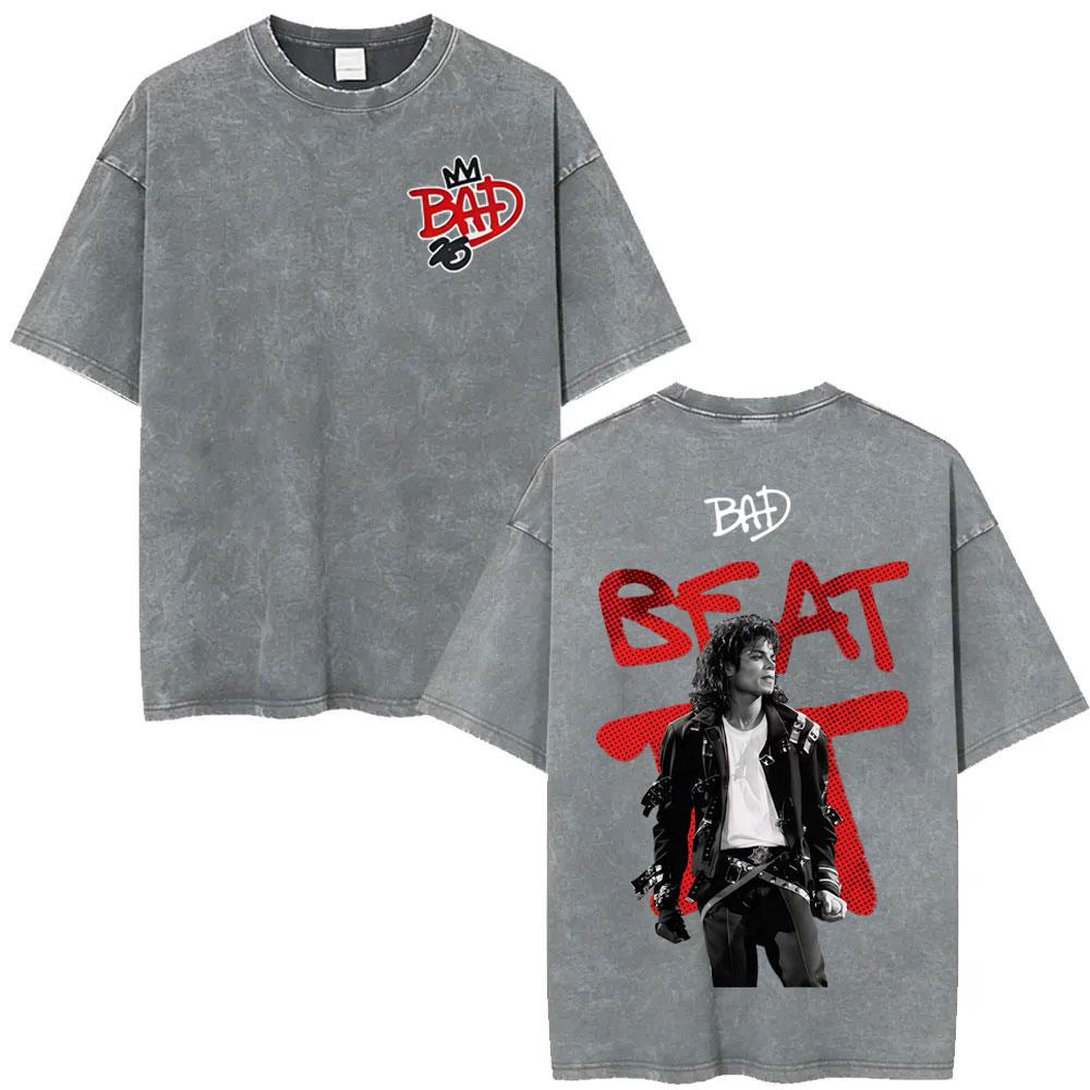 King of Pop Michael Jackson Tour Gewaschenes Vintage T-Shirt Herren Harajuku High Street T-Shirts Lässiges Baumwolle Übergroßes T-Shirt