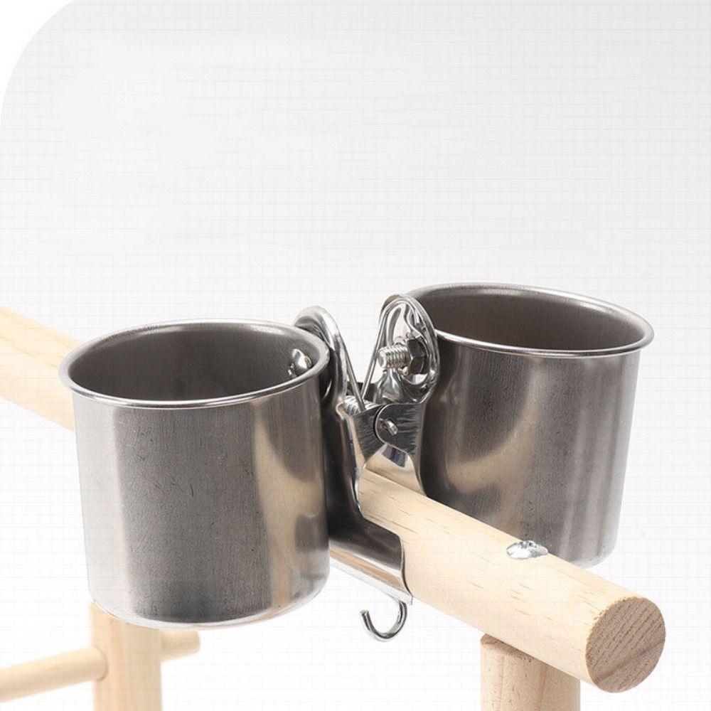 Stainless Steel Bird Feeder Double Cups 2in1 Parrot Water Feeding Bowl  Pet Supplies