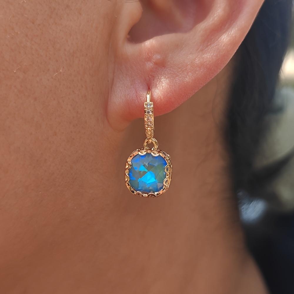Trendy Blue Square Zircon Drop Earrings for Women Fashion Gold Color Earring Jewelry Party Accessories