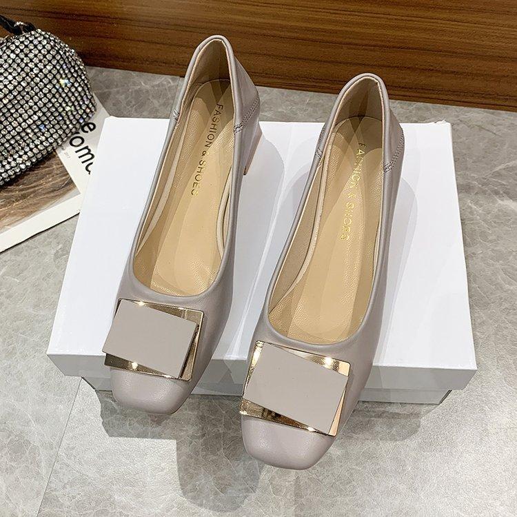 

2025 spring new Korean version thick heel single shoes square head shallow mouth high heels fashion square buckle two wear women s shoes 40 сірий колір