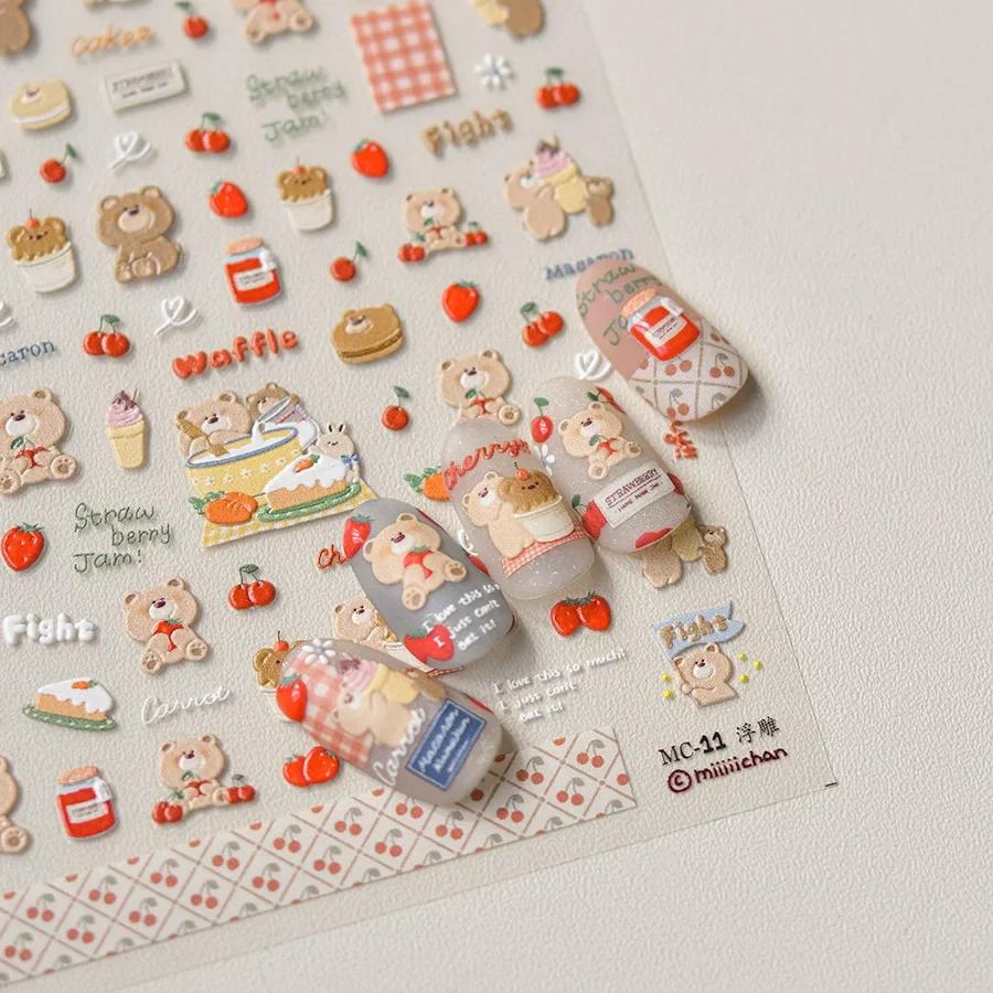 Fruit Strawberry Apple Cherry Colorful Candy Cute Rabbit Paw Popsicle Jelly 5D Nail Art Sticker Self Adhesive Manicure Decal DIY