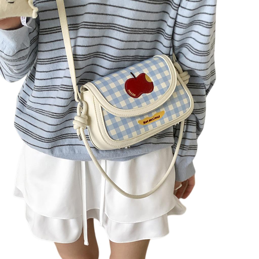 PU Leather Apple Plaid Shoulder Bag with Adjustable Strap Crossbody Bag Versatile Flap Bag for Women Work Shopping Travel Daily