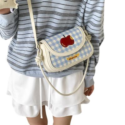 PU Leather Apple Plaid Shoulder Bag with Adjustable Strap Crossbody Bag Versatile Flap Bag for Women Work Shopping Travel Daily