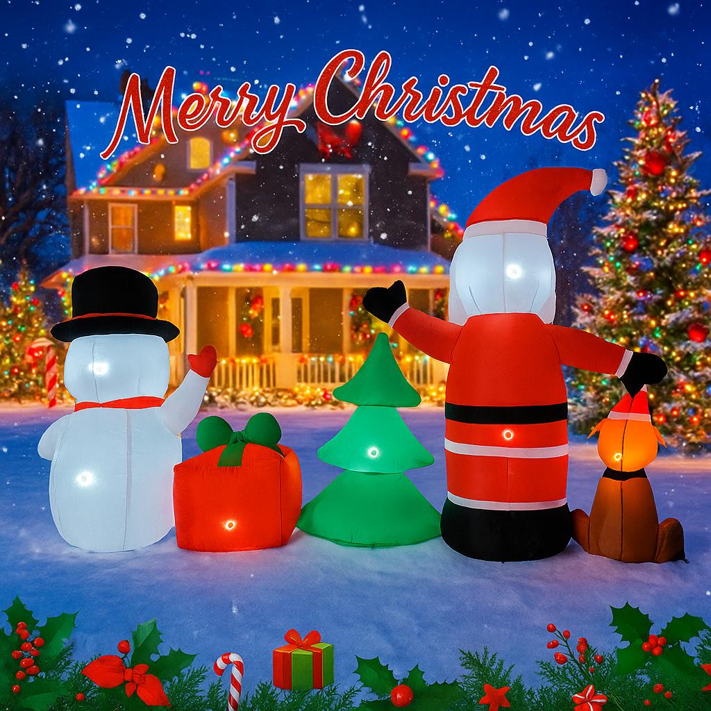 8.2FT Christmas Inflatable Toys with LED Lit Set Santa Snowman Dog Tree Supplies Home Ornament Festive Gift Xmas Yard Decoration