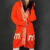Cappotto lavorato a maglia maglione da donna con monogramma cardigan lungo con cappuccio