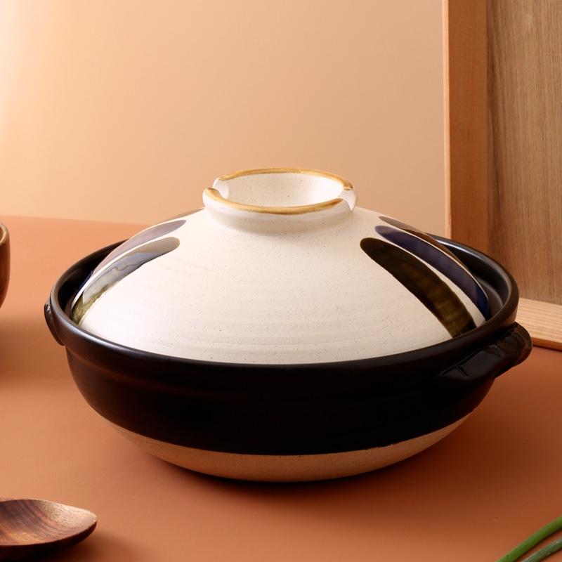 Japanse Keramische Kleipot: Multi-Use Stoofpot, Rijstkoker, Gas- en Inductiekookplaat - Kleine Maat Steen en Platte Pan voor Soepen.