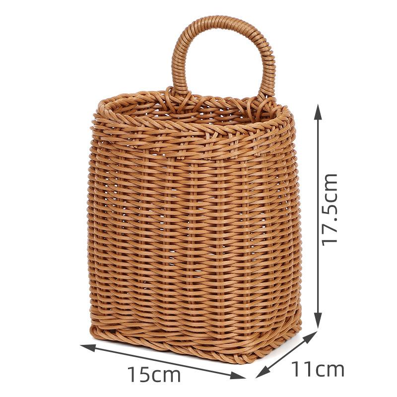 Imitation Rattan Kitchen Storage Basket Brown With Handle Hand-Woven Hanging Baskets Vegetable Fruit Flower Sundries Organizer