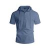 Men's Linen Short Sleeve Hooded Shirt Solid Color Beach Casual.