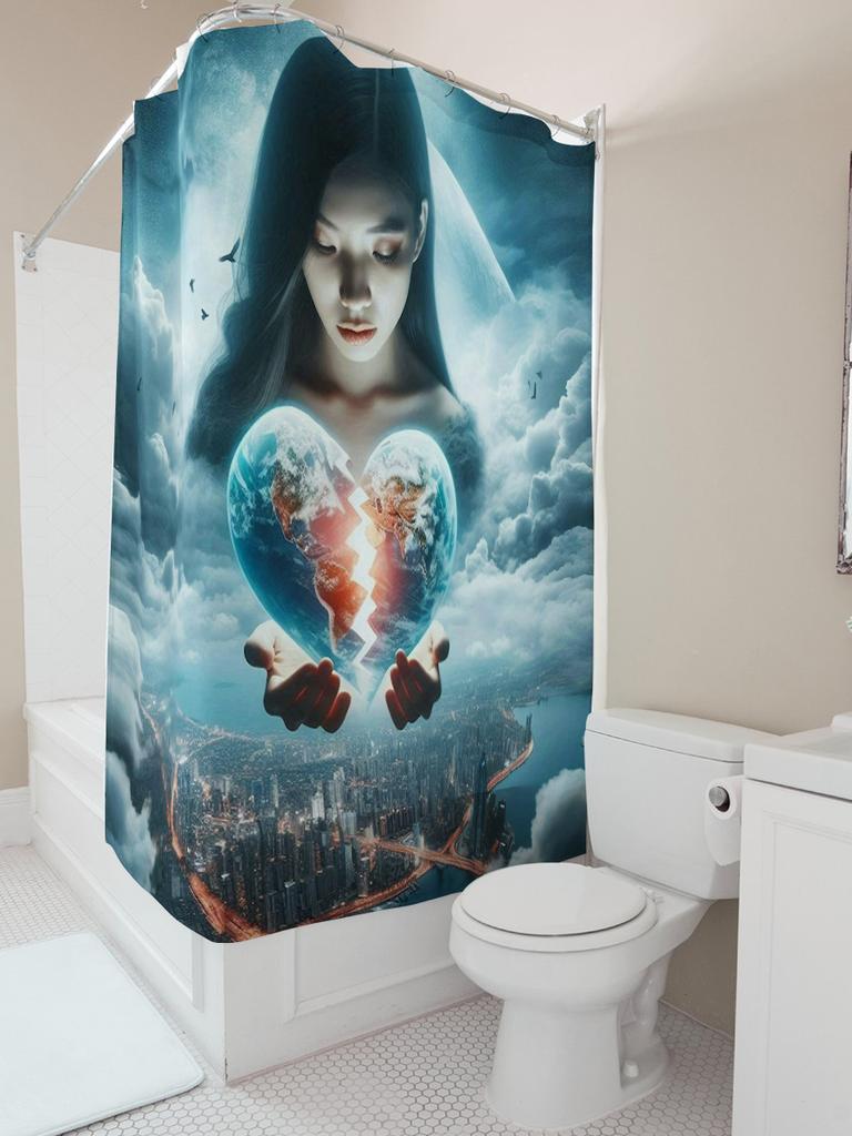 Mystical Woman Heart-Shaped Earth Shower Curtain - Waterproof, Mildew-Resistant, Machine Washable For Fantasy Bathroom Decor
