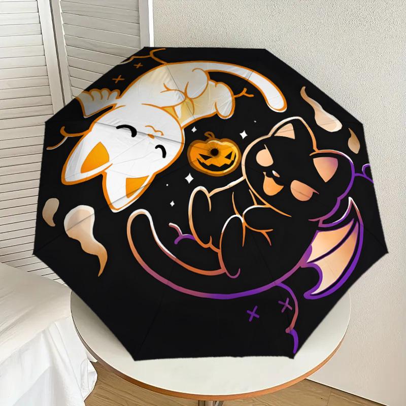 1pc Halloween Cat Ghost Pumpkin Umbrella with Plastic Handle,Suitable for All Seasons Home Travel Outdoor UmbrellaDD1204