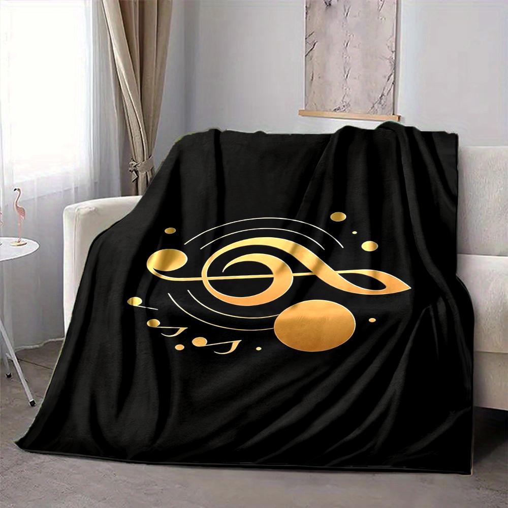 1Pc Golden Music Notes Blanket Soft And Comfortable Casual Warm Camping Travel Christmas Halloween Xmas Gift Em92817