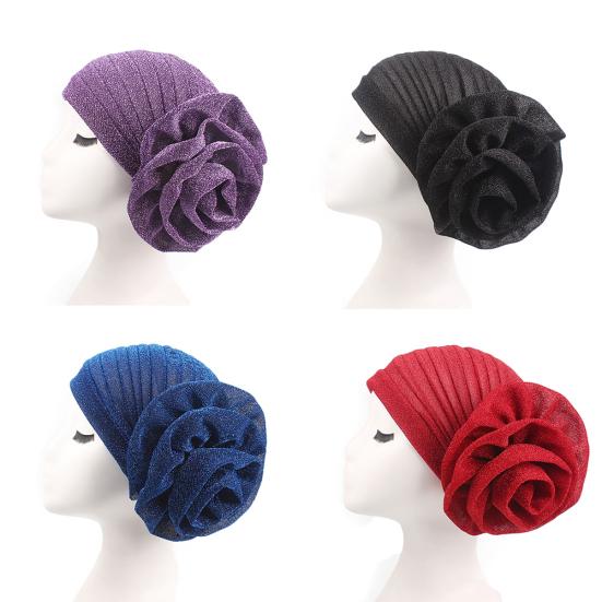 Beanie Hat Solid Color Large Flower Design Comfortable Warm No Brim Turban Cap Women Accessories