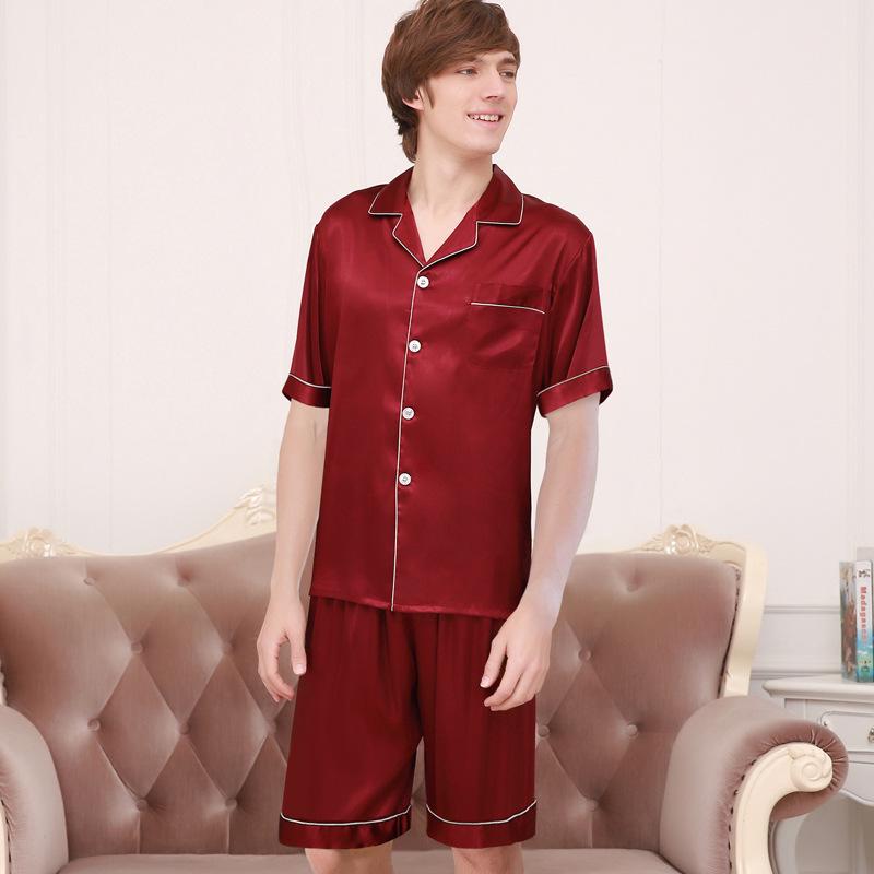 Silk Couple Pajamas Set: Ice Silk, Short Sleeve, Plus Size for Men & Women, Spring/Autumn