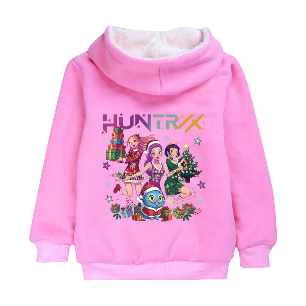 5084 Multi-color Christmas Children Girls Kpop Zoey Mira Rumi Print Long Sleeves Velvet Warm Winter Jacket