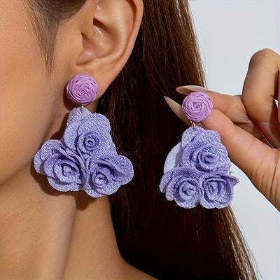 1Pair of Personalized Elegant Polyester Fiber Simulation Three-dimensional Color Flower Pendant Earrings