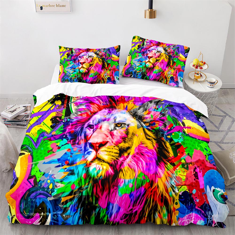 

Lion Duvet Cover Set 3D Print Wild Animals Colourful King Queen Size For Kids Teens Adults Bedding Set Polyester Comforter Cover EU single(135x200cm)