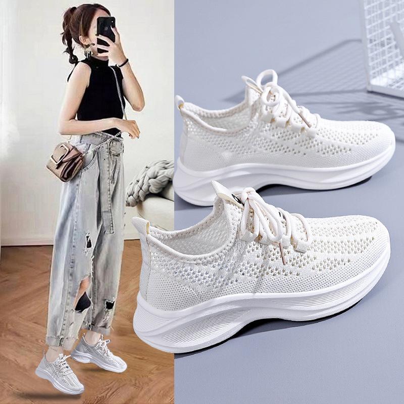 Mesh sneakers women's summer new Korean version casual shoes fly-woven lace-up comfortable and lightweight platform running shoes