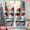 2pcs 2D Flat Printing Christmas Party Curtain Charming Snowman Versatile Polyester Fabric Without Electricity Spring Party &