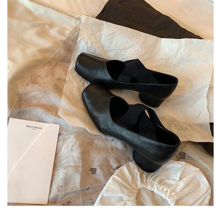 Sheepskin Version~ Popular Square Head Pig Nose Shoes Elastic Band Ballet Shoes Mary Jane Women's Shoes Flat Bottom Shallow Mouth Single Shoes Women