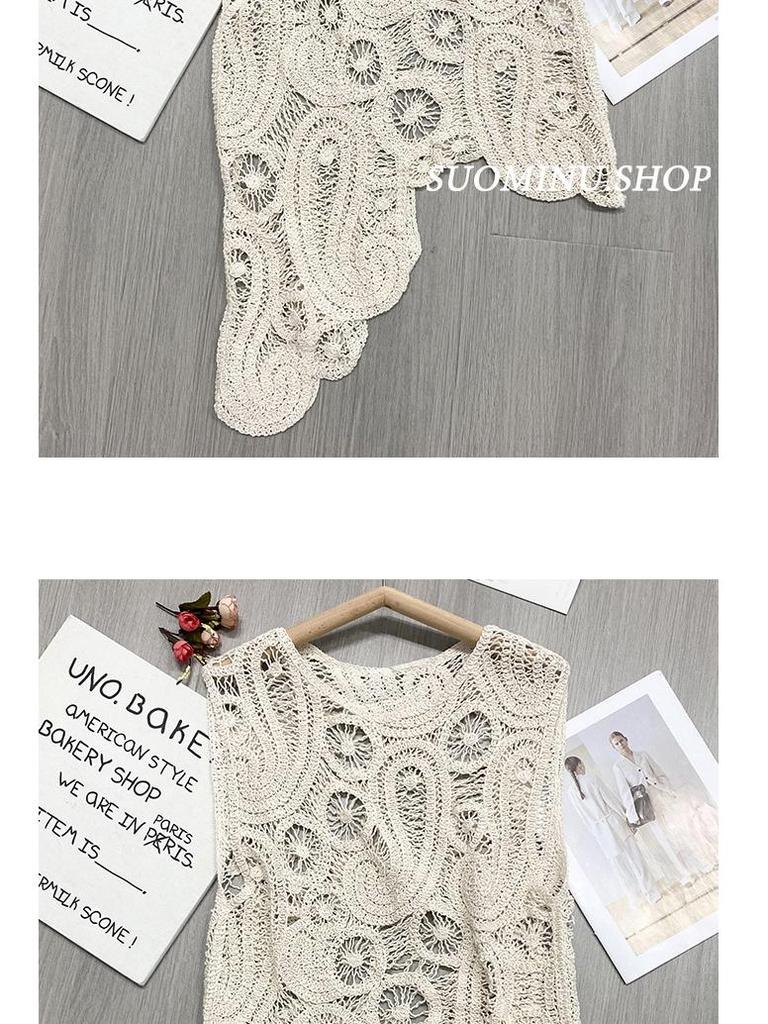 Retro Chic Crochet Crop Top: Sleeveless, Hollow Design 404