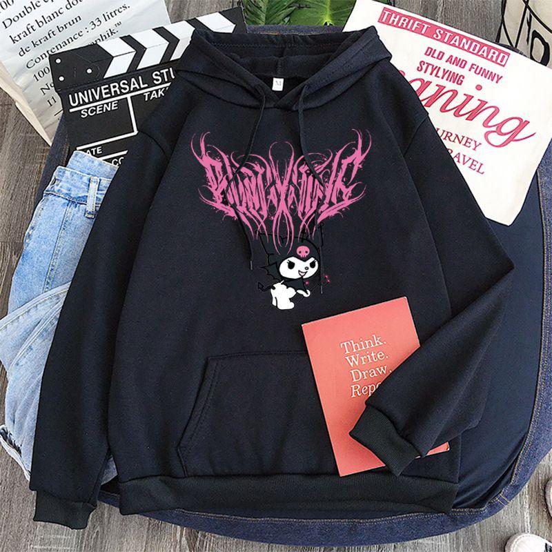 Stilvoller Kawaii Kuromi Hoodie mit Grunge Gothic Design und Cartoon-Print