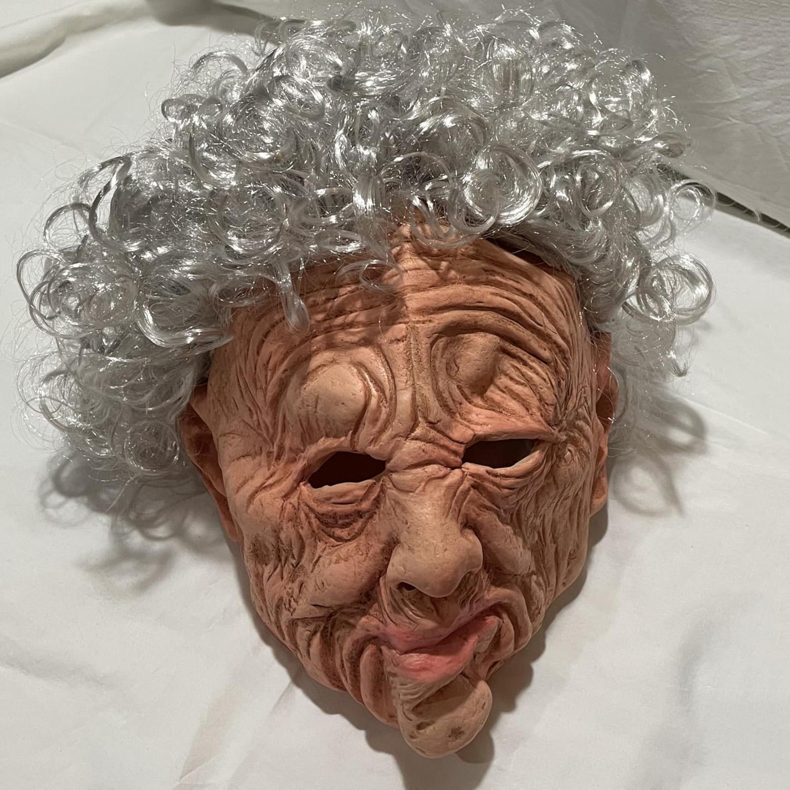 Realistic old man mask, white-haired, wrinkled old man latex mask бежевый