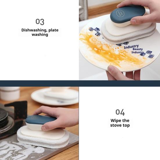 Pot Brush Ergonomic Handle Detachable Sponge Head Oil Stain Removal Stubborn Dirt Cleaning Brush Bathroom Cleaning Tool