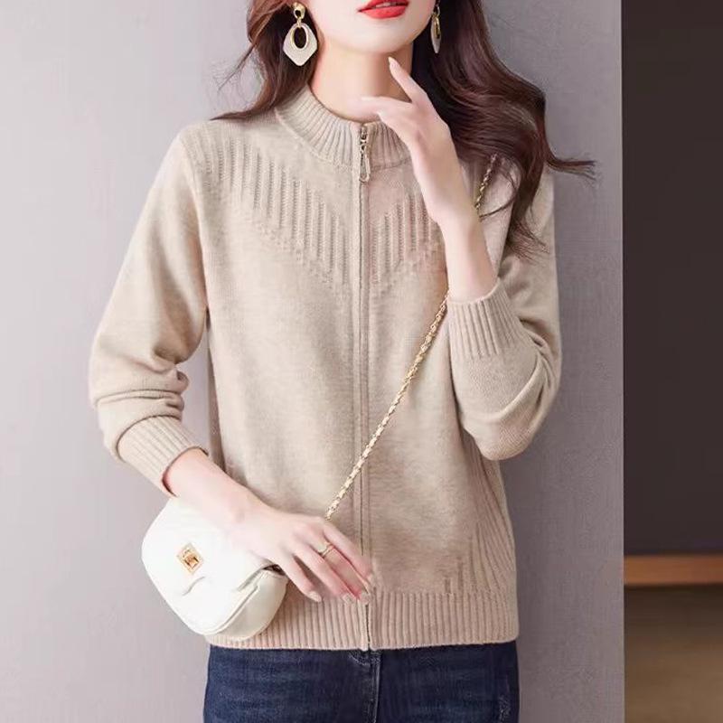 Jachetă Tricotată cu Fermoar pentru Femei Primăvară Toamnă Iarnă Cardigan Tricotat Versatil pentru Femei
