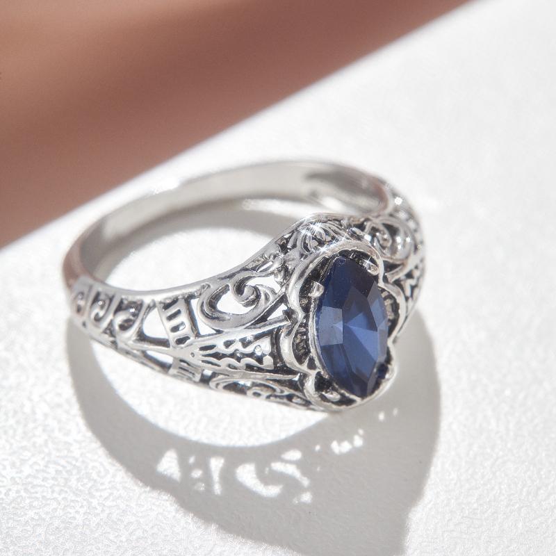 1Pc Vintage Geometric Shiny Zircon Ladies Ring Fashion Blue Zircon Jewelry Engagement Ring For Brides Wedding Ring Party Gifts